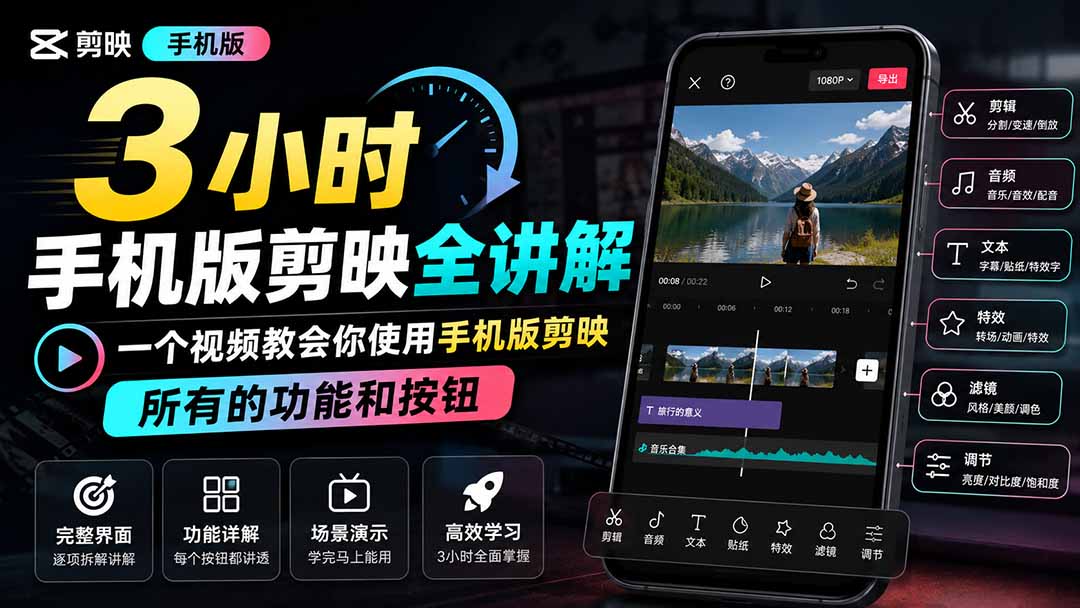 3小时手机版剪映全讲解，一个视频教会你使用手机版剪映，所有的功能和按钮-韬哥副业项目资源网