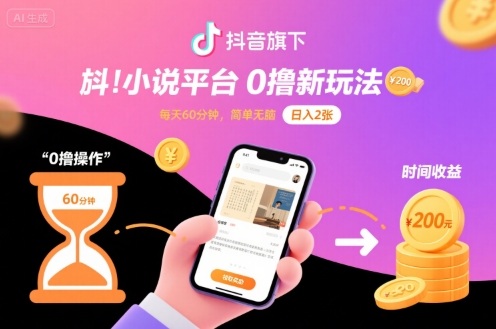 抖音旗下小说平台0撸新玩法，每天挂G60分钟，简单无脑，日入2张【揭秘】-韬哥副业项目资源网