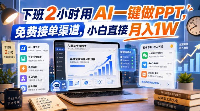 下班2小时用AI一键做PPT，免费接单渠道，小白直接月入1W【揭秘】-韬哥副业项目资源网