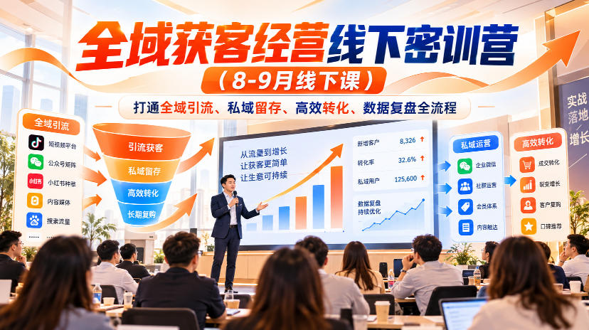 全域获客经营线下密训营（8-9月线下课），打通全域引流、私域留存、高效转化、数据复盘全流程-韬哥副业项目资源网