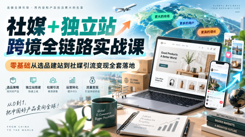 社媒+独立站跨境全链路实战课|零基础从选品建站到社媒引流变现全套落地-韬哥副业项目资源网