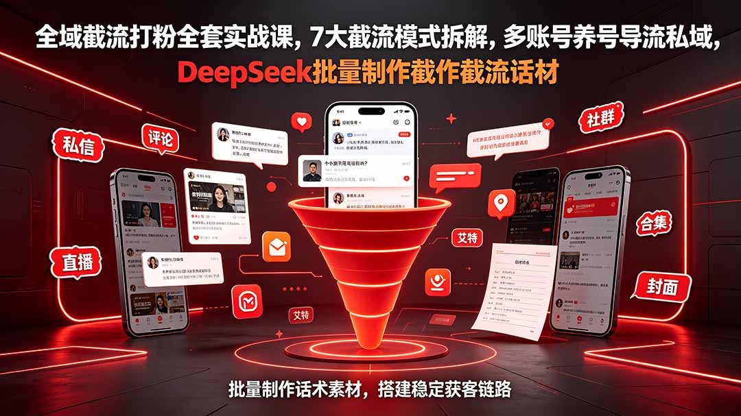 全域截流打粉全套实战课，7大截流模式拆解，多账号养号导流私域，DeepSeek批量制作截流话术素材-韬哥副业项目资源网