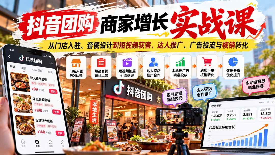 （20813期）抖音团购商家增长实战课：从门店入驻、套餐设计到短视频获客、达人推广、广告投流与核销转化