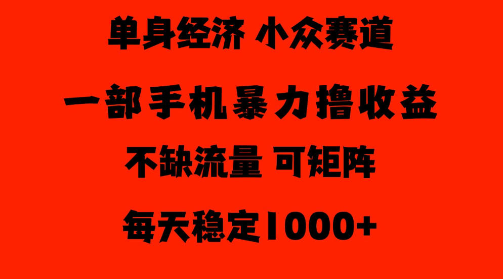 26年暴力单身经济，稳定日入500-1k，不缺流量，流量极大，冷门小众赛道，门槛低小白轻松上手【揭秘】-韬哥副业项目资源网