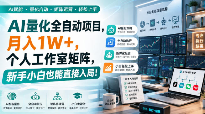 AI量化全自动项目，月入1W+，个人工作室矩阵，新手小白也能直接入局！【揭秘】-韬哥副业项目资源网