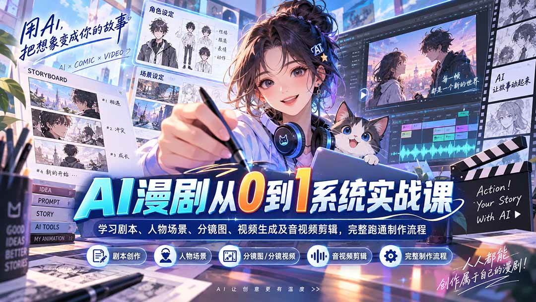 （20430期）AI漫剧从0到1系统实战课：学习剧本、人物场景、分镜图、视频生成及音视频剪辑，完整跑通制作流程-韬哥副业项目资源网