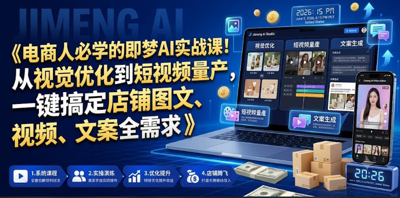 电商人必学的即梦AI实战课！从视觉优化到短视频量产，一键搞定店铺图文、视频、文案全需求-韬哥副业项目资源网
