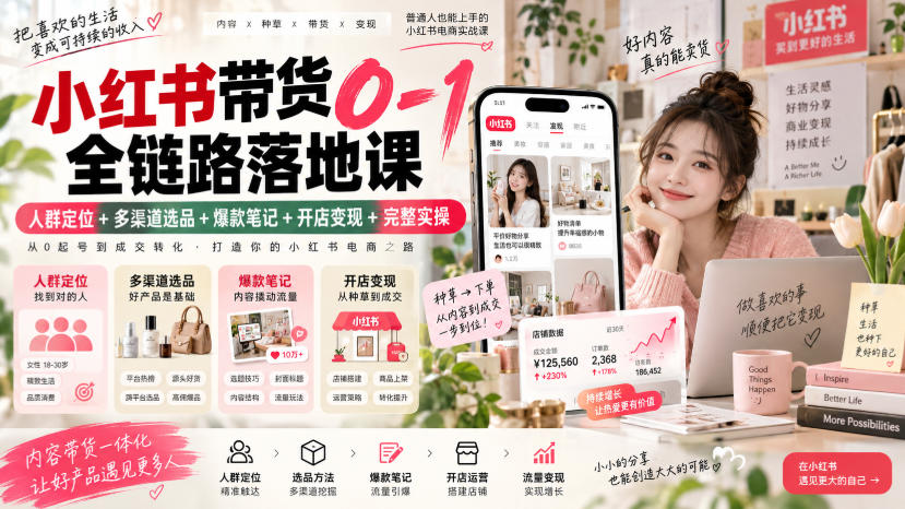 小红书带货0-1全链路落地课|人群定位+多渠道选品+爆款笔记+开店变现完整实操-韬哥副业项目资源网