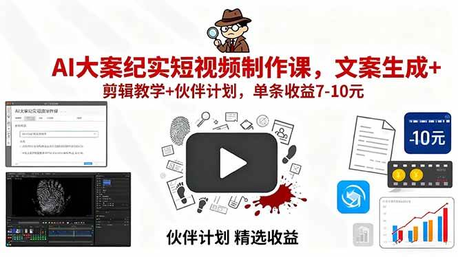 图片[1]-（15992期）AI大案纪实短视频制作课，文案生成+剪辑教学+伙伴计划，单条收益7-10元-韬哥副业项目资源网