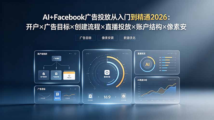 AI+Facebook广告投放从入门到精通2026:开户×广告目标×创建流程×直播投放×账户结构×像素安装×AI赋能-韬哥副业项目资源网
