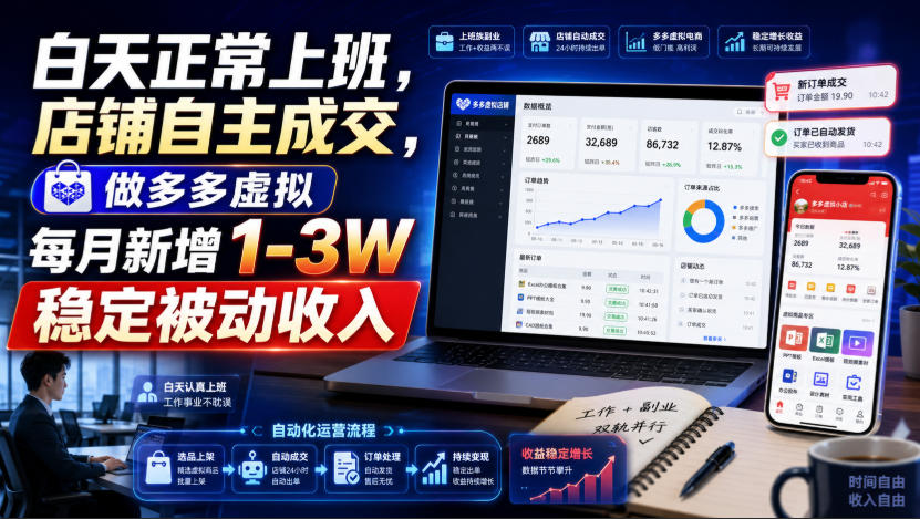 白天正常上班,店铺自主成交,做多多虚拟每月新增1-3W稳定被动收入【揭秘】-韬哥副业项目资源网