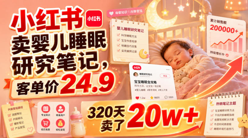 小红书卖婴儿睡眠研究笔记，客单价24.9，320天卖了20w+-韬哥副业项目资源网