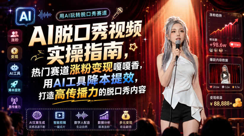 AI脱口秀视频实操指南，热门赛道涨粉变现嘎嘎香，用AI工具降本提效，打造高传播力的脱口秀内容-韬哥副业项目资源网