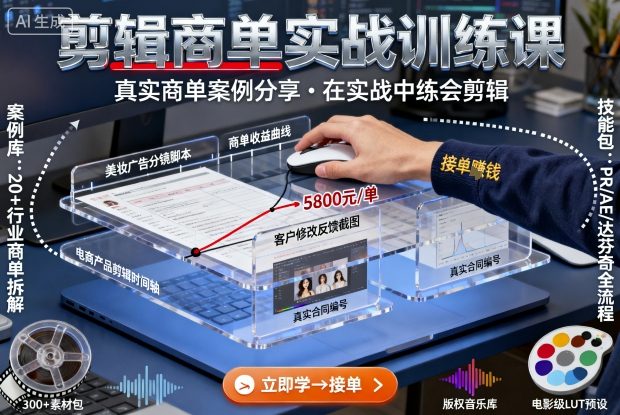 剪辑商单实战训练课，真实商单案例分享，在实战中练会剪辑-韬哥副业项目资源网