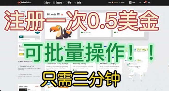 （6285期）国外项目注册一次0.5美金 只需三分钟无脑操作 可批量放大 小白工作室福利-韬哥副业项目资源网