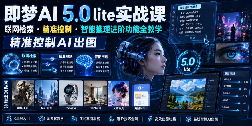 即梦AI 5.0 lite实战课，联网检索・精准控制・智能推理进阶功能全教学，精准控制AI出图-韬哥副业项目资源网