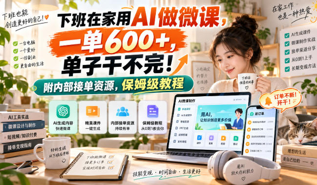 下班在家用AI做微课，一单600+，单子干不完！附内部接单资源，保姆级教程【揭秘】-韬哥副业项目资源网