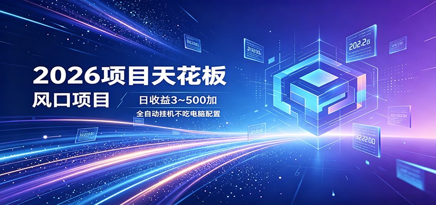 2026项目天花板，风口项目，日收益3~500+全自动挂机，不吃配置-韬哥副业项目资源网