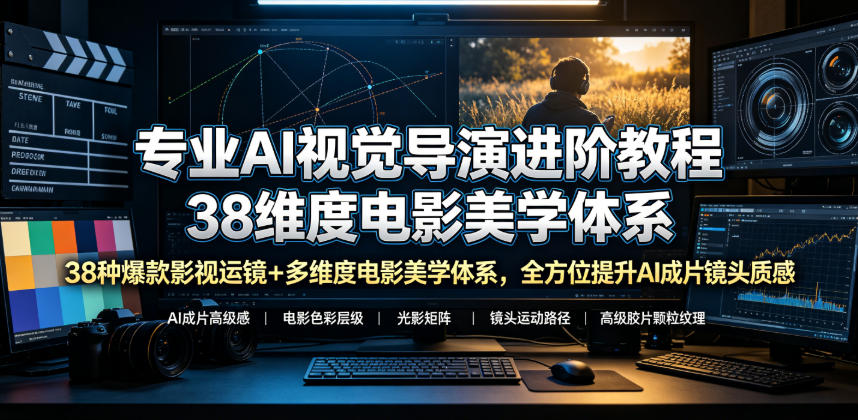 专业AI视觉导演进阶教程，38种爆款影视运镜+多维度电影美学体系，全方位提升AI成片高级感与镜头质感-韬哥副业项目资源网