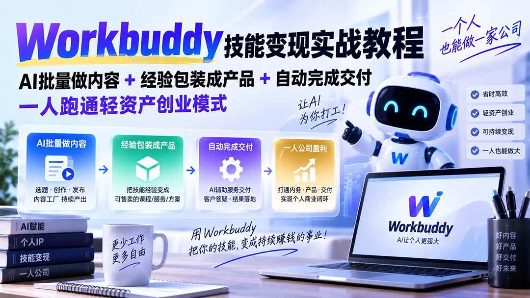 （20492期）Workbuddy技能变现实战教程：AI批量做内容+经验包装成产品+自动完成交付，一人跑通轻资产创业模式-韬哥副业项目资源网