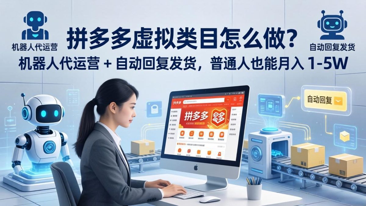 拼多多虚拟类目怎么做？机器人代运营 + 自动回复发货，普通人也能月入 1-5W-韬哥副业项目资源网