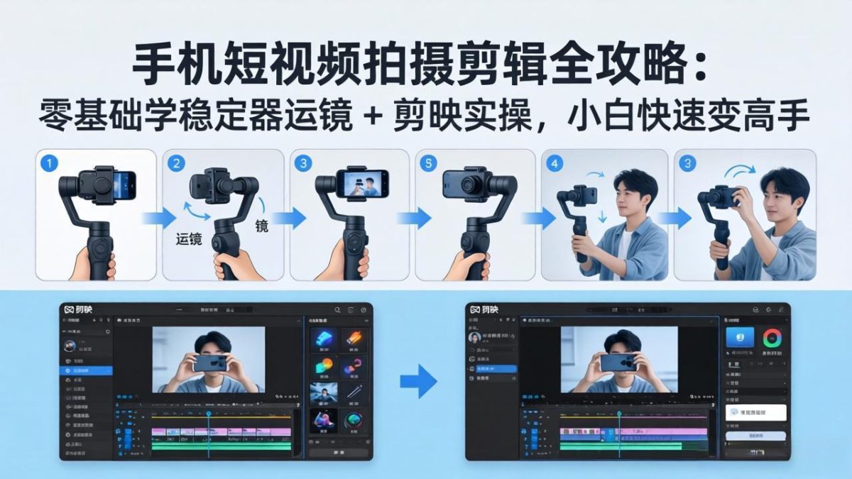 手机短视频拍摄剪辑全攻略：零基础学稳定器运镜 + 剪映实操，小白快速变高手-韬哥副业项目资源网