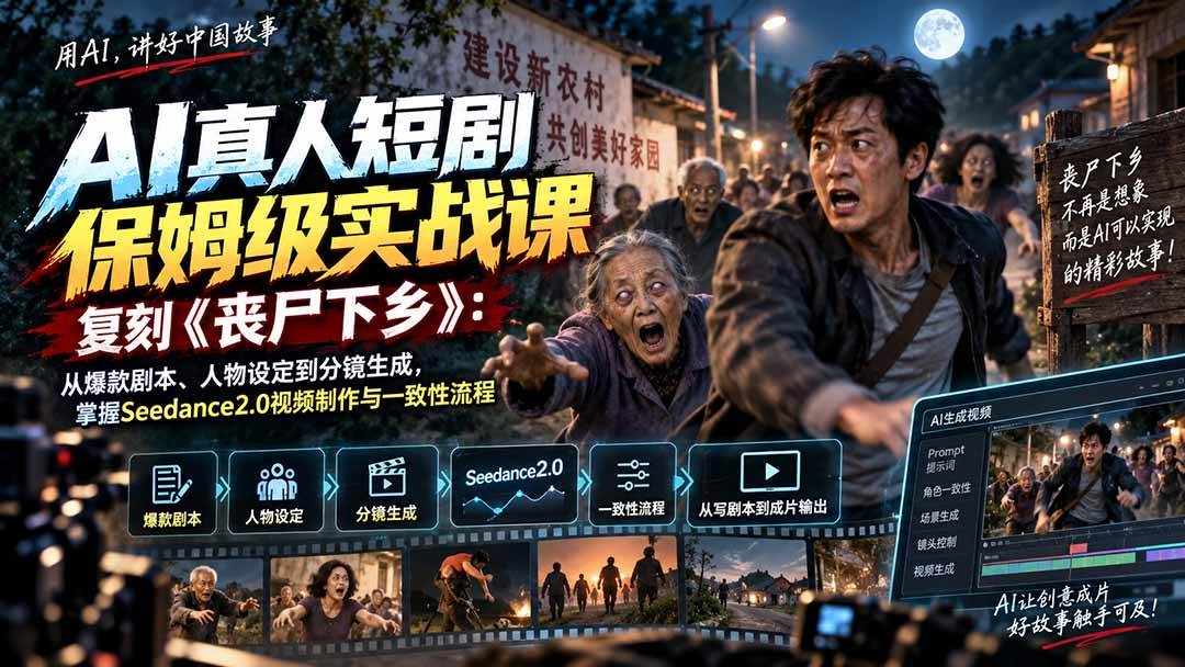 （20360期）AI真人短剧保姆级实战课，复刻《丧尸下乡》：从爆款剧本、人物设定到分镜生成，掌握Seedance2.0视频制作与一致性流程-韬哥副业项目资源网