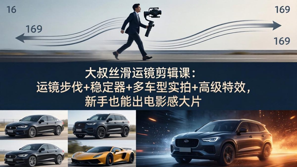 大叔丝滑运镜剪辑课:运镜步伐+稳定器+多车型实拍+高级特效,新手也能出电影感大片-韬哥副业项目资源网
