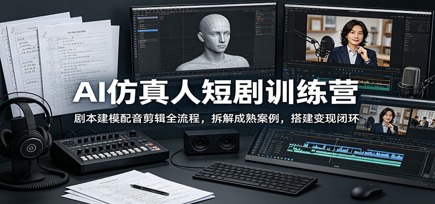 AI仿真人短剧训练营:剧本建模配音剪辑全流程,拆解成熟案例,搭建变现闭环-韬哥副业项目资源网