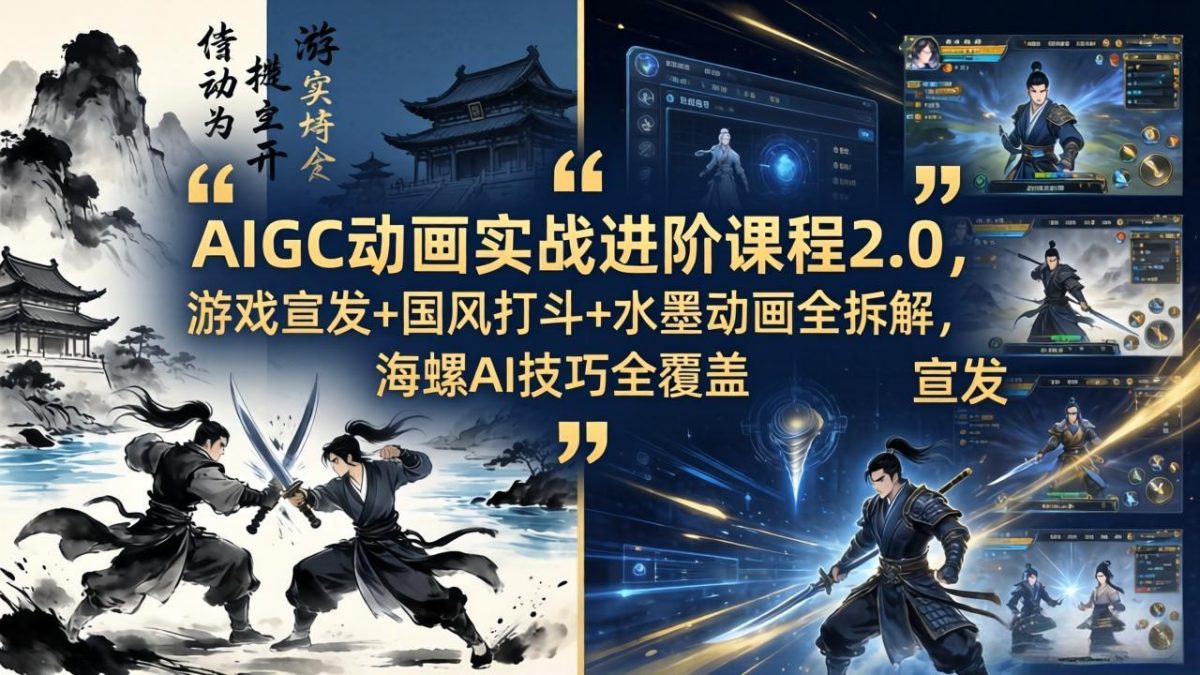 AIGC动画实战进阶课程2.0,游戏宣发+国风打斗+水墨动画全拆解,海螺AI技巧全覆盖-韬哥副业项目资源网