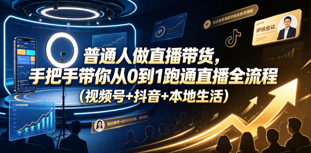 普通人做直播带货，手把手带你从0到1跑通直播全流程(视频号+抖音+本地生活)-韬哥副业项目资源网
