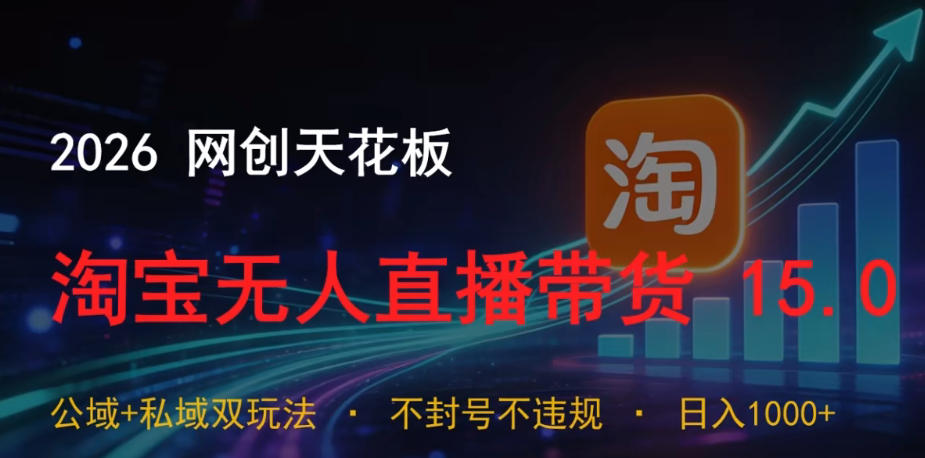 2026网创天花板，淘宝无人直播带货15.0，公域+私域双玩法，日入1k+，不违规不封号【揭秘】-韬哥副业项目资源网