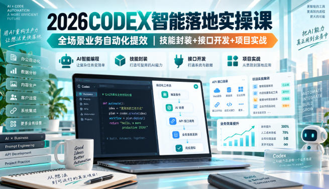 2026Codex智能落地实操课，全场景业务自动化提效，技能封装+接口开发+项目实战-韬哥副业项目资源网