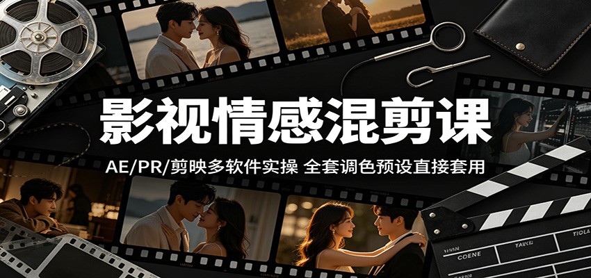 影视情感混剪课：AE/PR/剪映多软件实操，全套调色预设直接套用-韬哥副业项目资源网