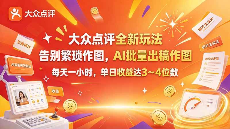 （21125期）大众点评全新玩法，不用繁琐作图，AI 批量出稿作图，每天一小时，单日收益达 3～4 位数-韬哥副业项目资源网