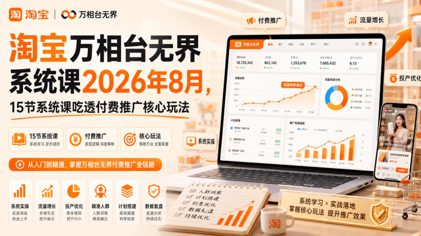 淘宝万相台无界系统课2026年8月，15节系统课吃透付费推广核心玩法-韬哥副业项目资源网