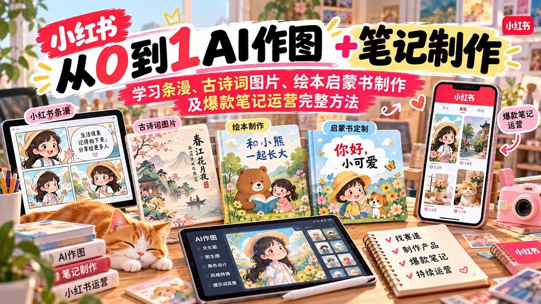 （20655期）2026小红书AI内容创作从0到1：学习条漫、古诗词图片、绘本启蒙书制作及爆款笔记运营完整方法-韬哥副业项目资源网
