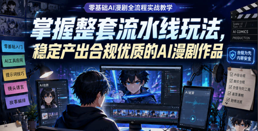 零基础AI漫剧全流程实战教学，掌握整套流水线玩法，稳定产出合规优质的AI漫剧作品-韬哥副业项目资源网