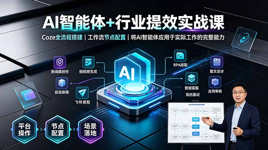 AI智能体+行业提效实战课·Coze全流程搭建|工作流节点配置|将AI智能体应用于实际工作的完整能力-韬哥副业项目资源网