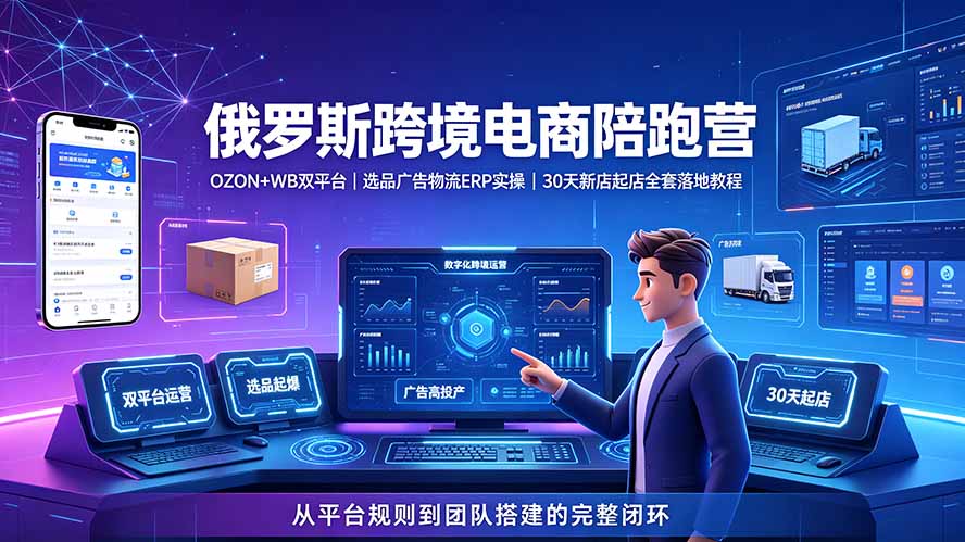 2026俄罗斯跨境电商陪跑营:OZON+WB双平台|选品广告物流ERP实操|30天新店起店全套落地教程-韬哥副业项目资源网