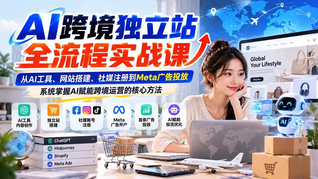 （21056期）AI跨境独立站全流程实战课：从AI工具、网站搭建、社媒注册到Meta广告投放，系统掌握AI赋能跨境运营的核心方法-韬哥副业项目资源网
