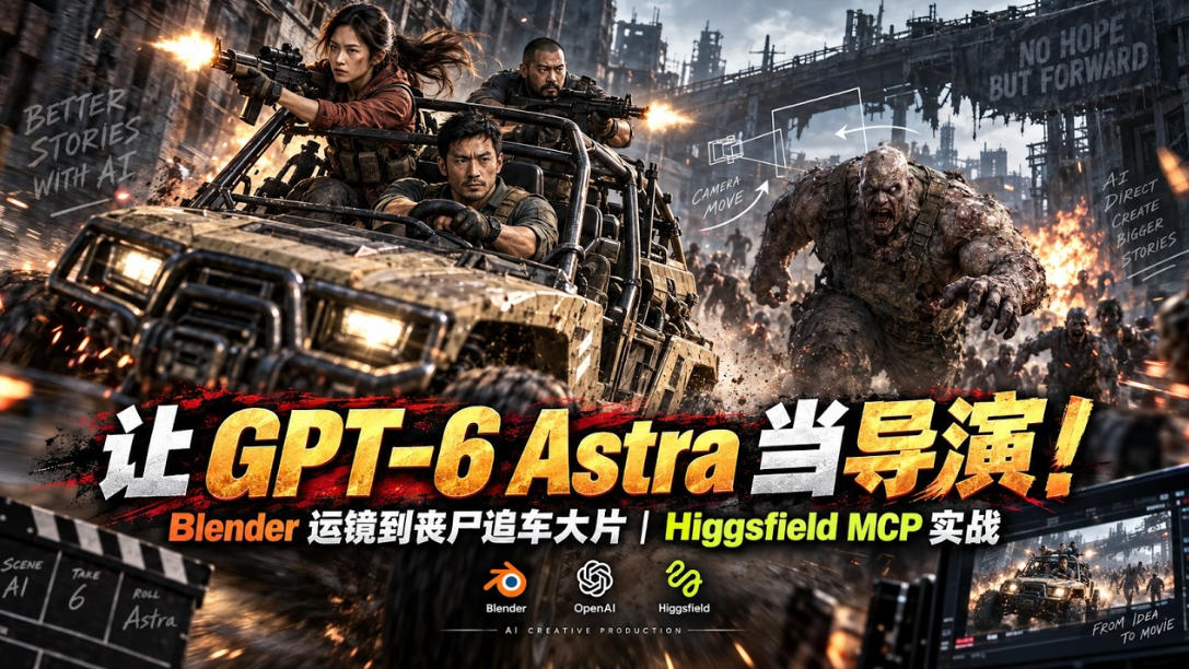 让GPT-6 Astra当导演！Blender运镜到丧尸追车大片｜Higgsfield MCP实战-韬哥副业项目资源网