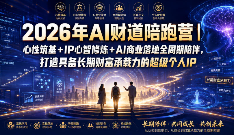 2026年AI财道陪跑营｜心性筑基+IP心智修炼+AI商业落地全周期陪伴，打造具备长期财富承载力的超级个人IP-韬哥副业项目资源网