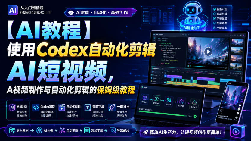 【AI教程】使用Codex自动化剪辑AI短视频,AI视频制作与自动化剪辑的保姆级教程-韬哥副业项目资源网