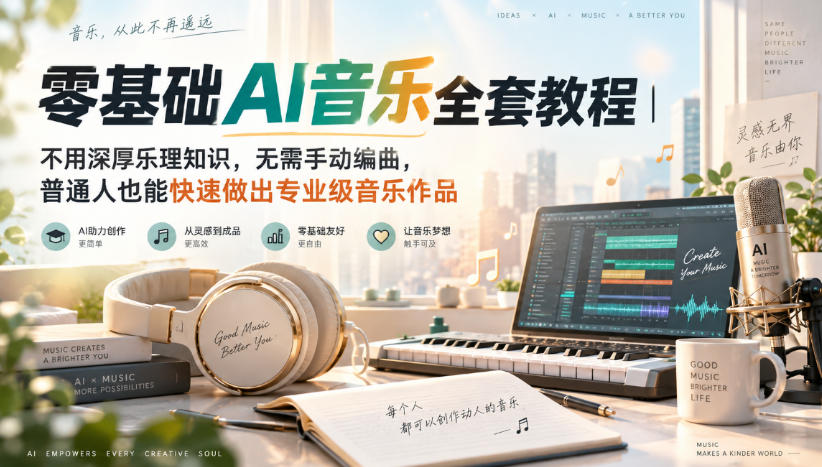 零基础AI音乐全套教程|不用深厚乐理知识,无需手动编曲,普通人也能快速做出专业级音乐作品-韬哥副业项目资源网