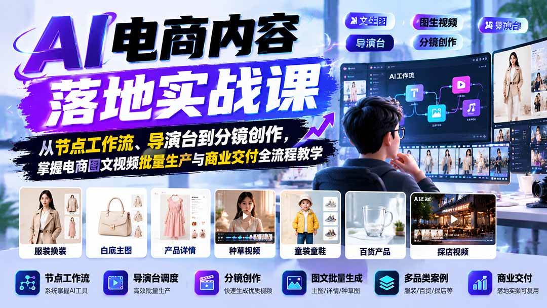 （21136期）AI电商内容落地实战课：从节点工作流、导演台到分镜创作，掌握电商图文视频批量生产与商业交付全流程教学-韬哥副业项目资源网