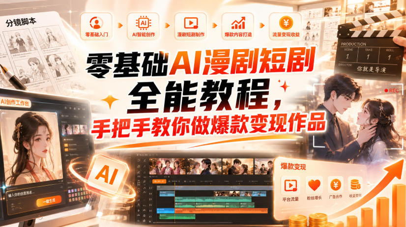 零基础AI漫剧短剧全能教程,从AI智能体搭建、文案脚本分镜、多平台AI生视频、剪映精修,覆盖全题材创作,手把手教你做爆款变现作品-韬哥副业项目资源网