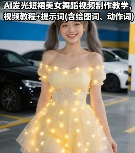 AI发光短裙美女舞蹈视频制作教学，视频教程+提示词(含绘图词、动作词)-韬哥副业项目资源网