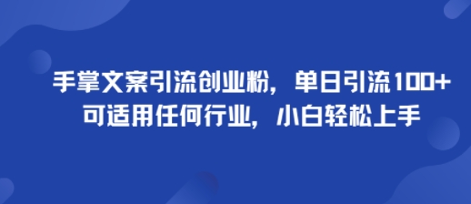 手掌文案引流创业粉，单日引流100+，可适用任何行业，小白轻松上手-韬哥副业项目资源网