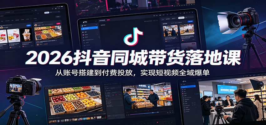 2026抖音同城带货落地课：从账号搭建到付费投放，实现短视频全域爆单-韬哥副业项目资源网